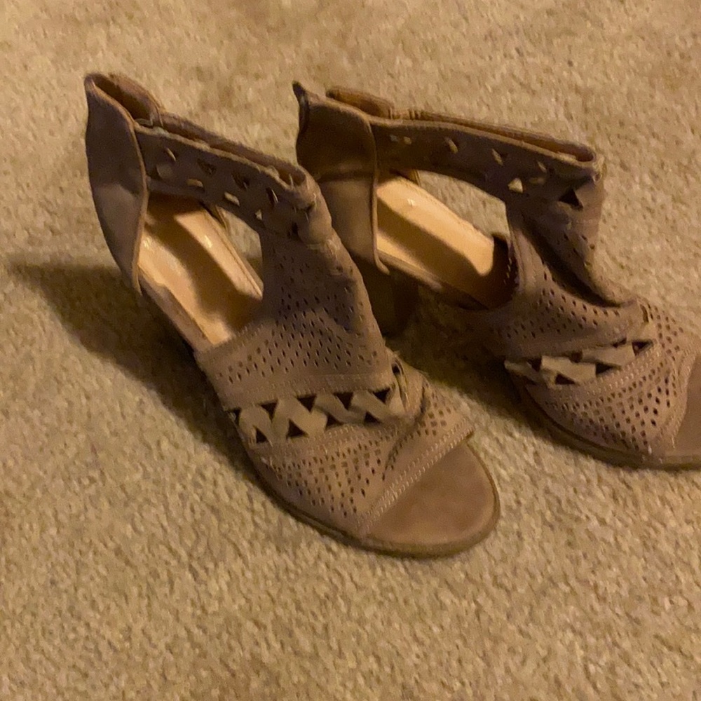 Brown fabric heeled boots